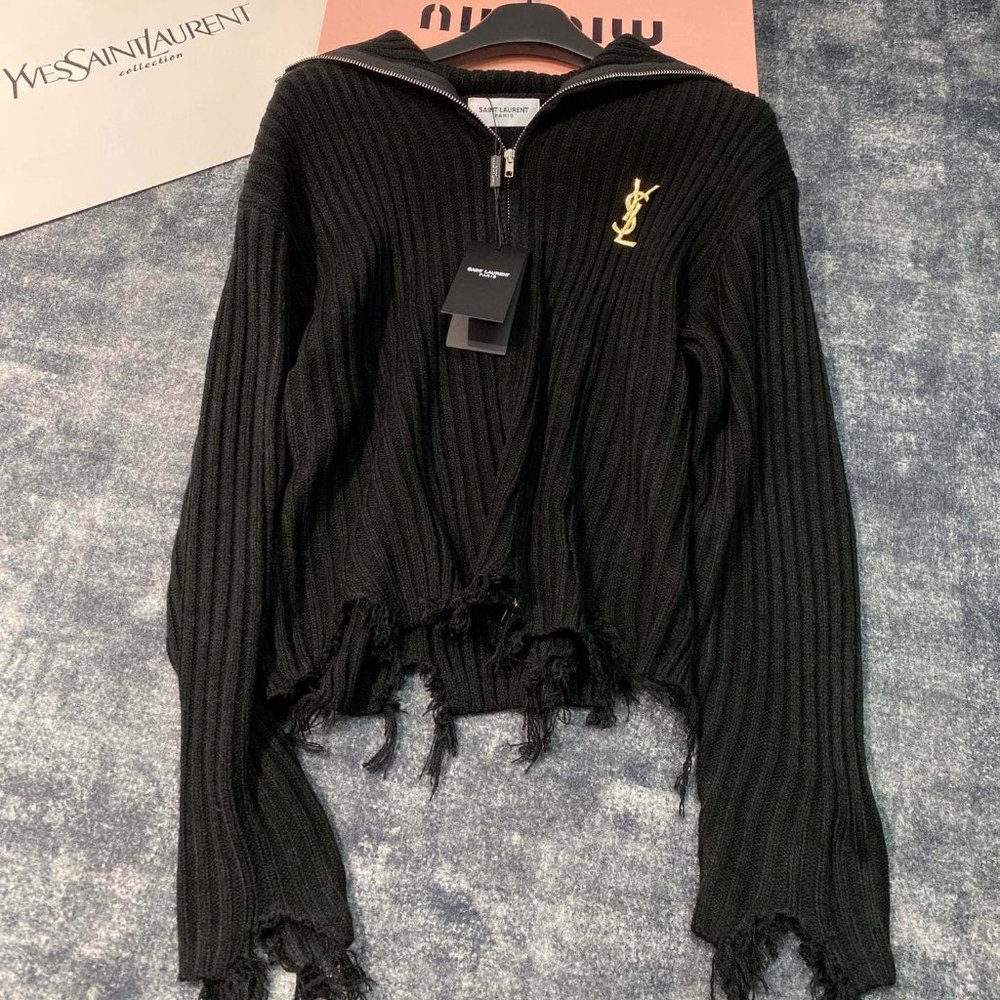 Fringed turtleneck long-sleeved knitted sweater cardigan